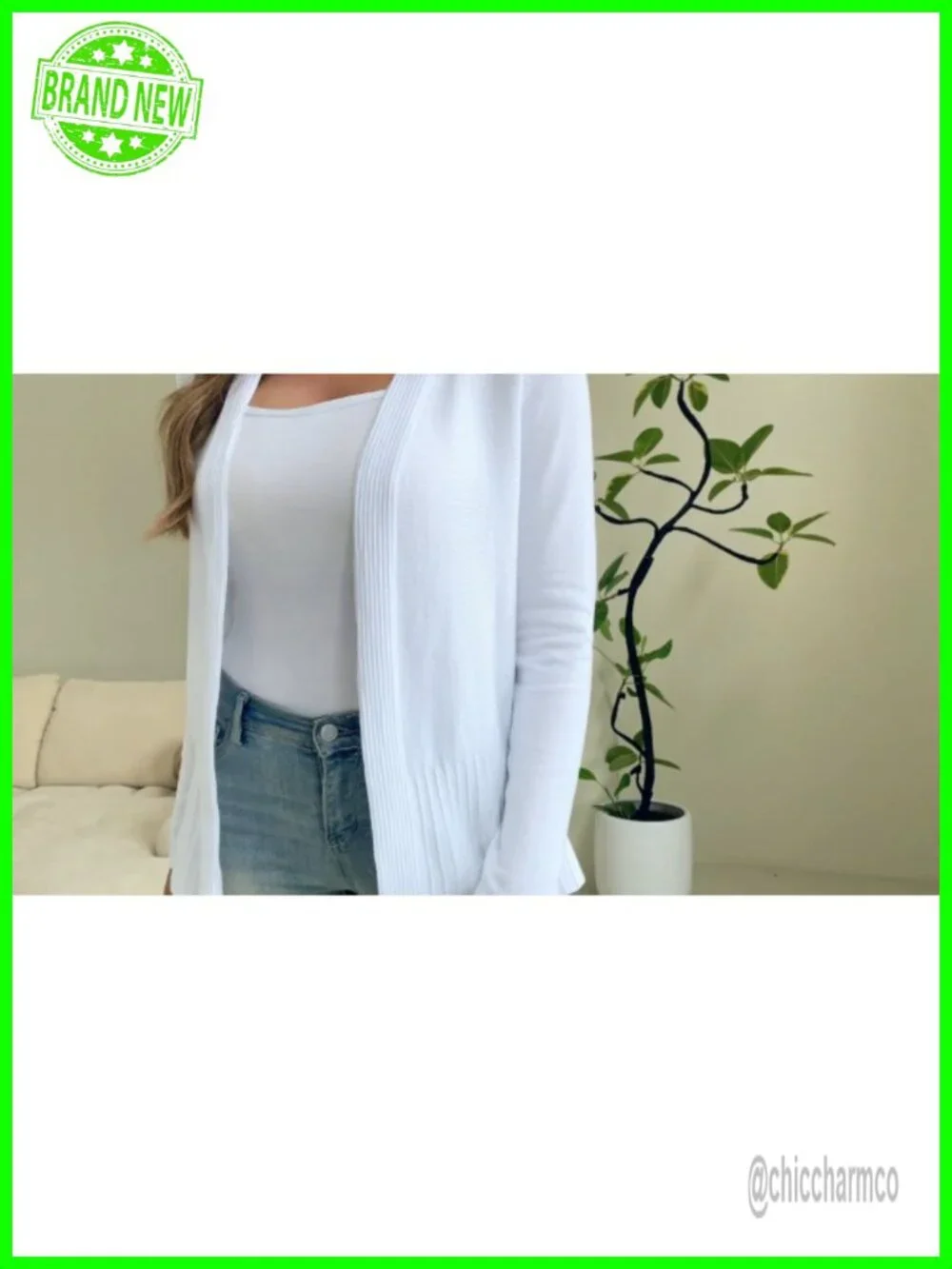 Viscose Blend Ribbed Knit Open Front Cardigan Sweater Business Casual Office